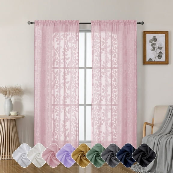 OVZME Darla Blush Pink Sheer Curtains 72 Inches Long 2 Panels Set, Light Filtering Jacquard Sheer Drapes for Living Room Bedroom, Balance Light & Privacy Farmhouse Curtains, Each 42Wx72L Inch