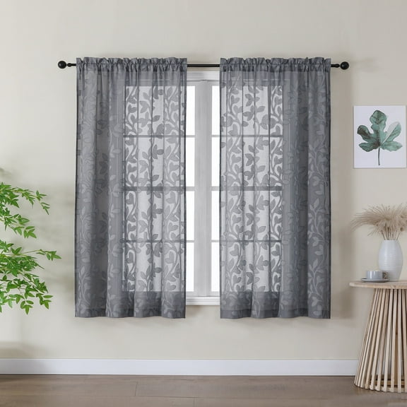 OVZME Darla Sheer Curtains 54 Inch Length 2 Panels Set, Light Filtering Window Drapes Soft Touch Lightweight Sheer Window Treatment with Rod Pocket for Bedroom Living Room, Charcoal Grey 42Wx54L Inch