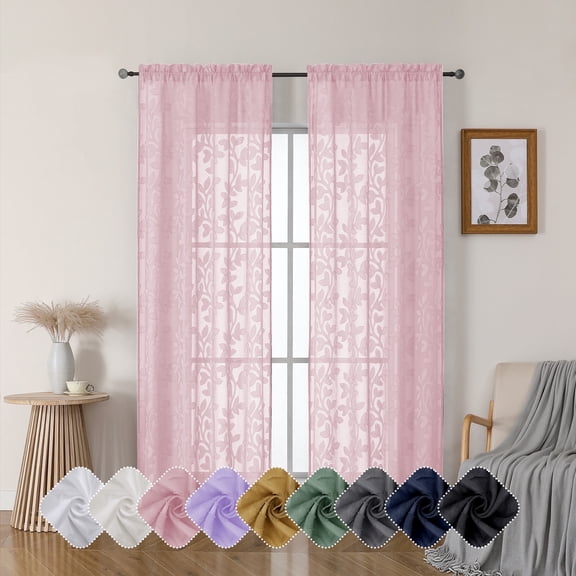 OVZME Darla Sheer Curtains 84 Inches Long 2 Panels, Light Filter Breathable Jacquard Window Curtains for Living Room, Rod Pocket Sheer Curtains for Living Room Bedroom, 42Wx84L Inch Blush Pink