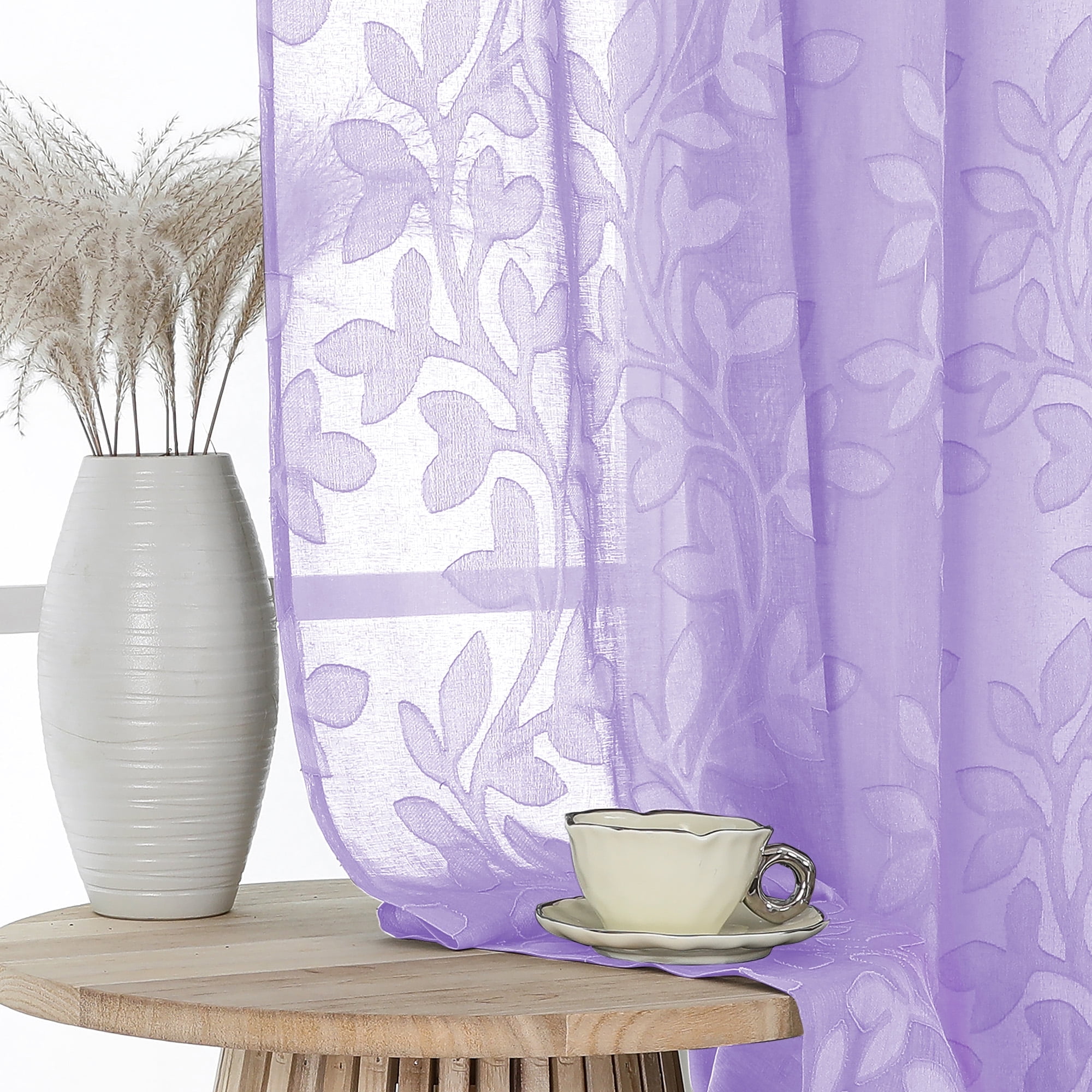 OVZME Darla lavender Sheer Curtain Panels 63 Inch Set of 2 for Living Room, Light Filtering Airy ...