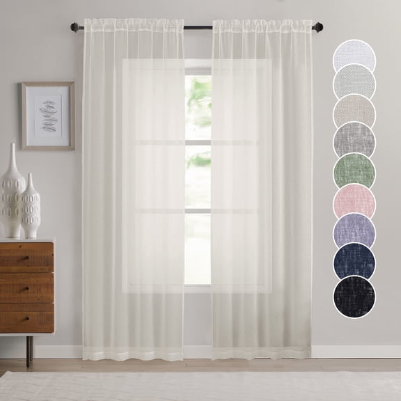 OVZME Dolly Faux Linen Curtains for Living Room 84 Inch Length 2 Panels, Light Filtering Farmhouse Window Privacy Semi Sheer Curtain with Rod Pocket Farmhouse Decor, 40W X 84L Natural