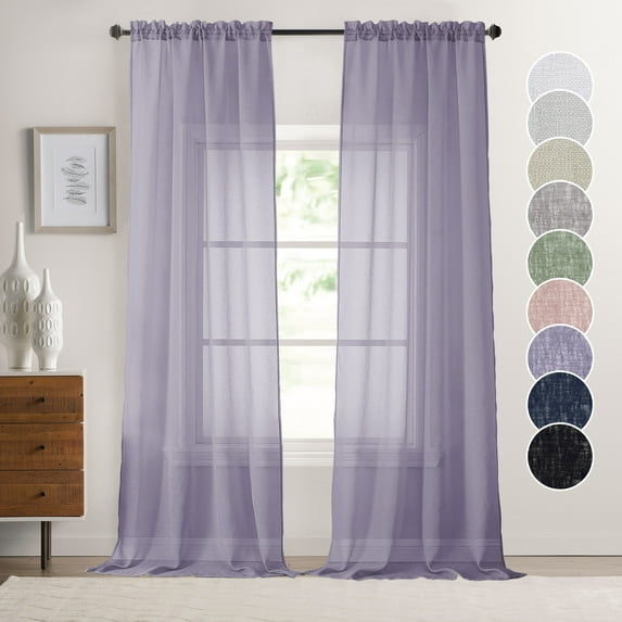 OVZME Dolly Faux Linen Lavender Sheer Curtains 96 Inches Long 2 Panels, Light Filtering Sheer Drapes&Curtains with Dual Rod Pockets for Living Room Bedroom Window Treatments, 40W x 96L