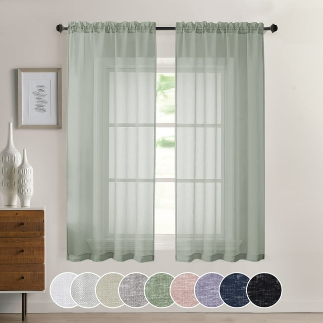OVZME Sage Green Faux Linen Curtains, 63 Inches, 2 Panels, Privacy