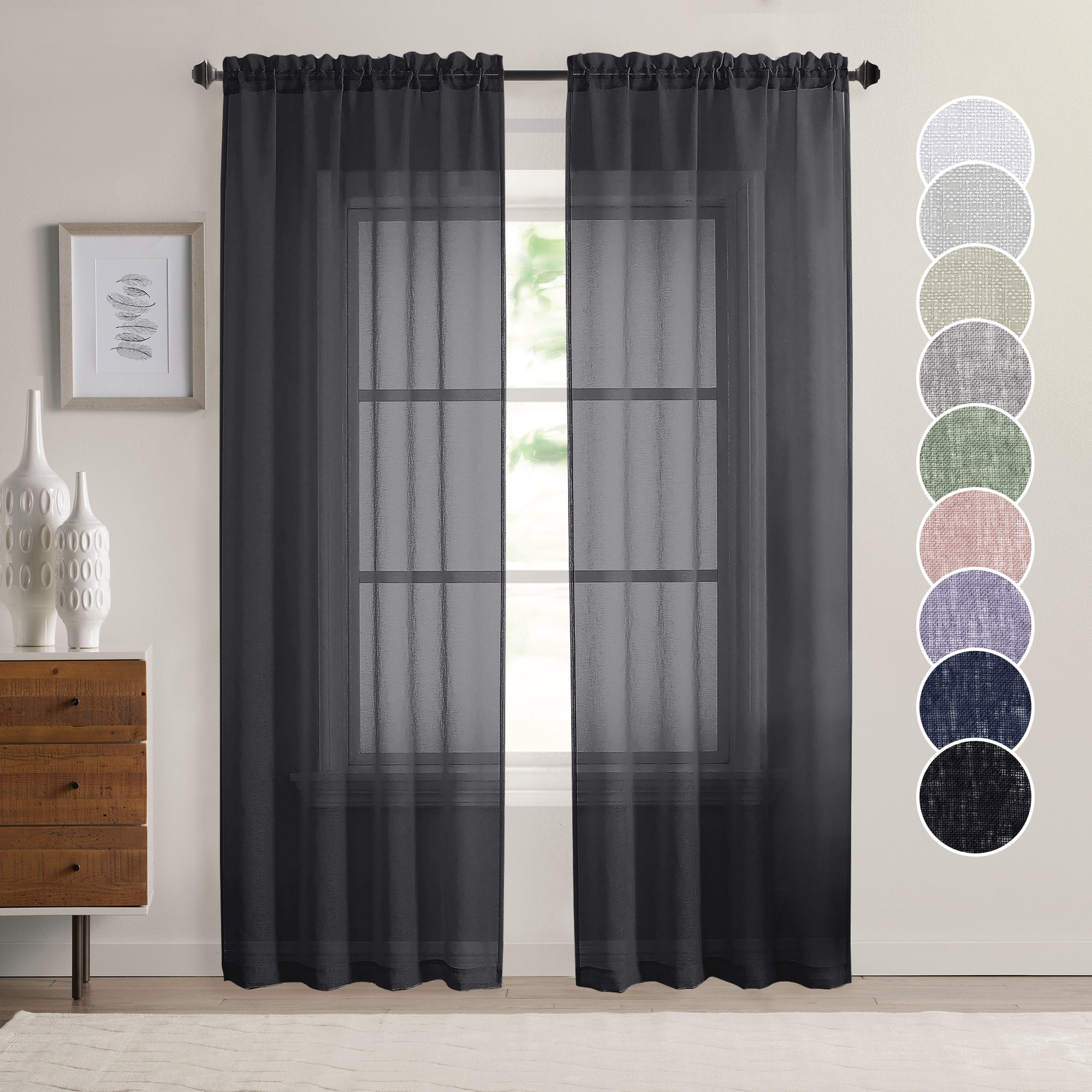 OVZME Dolly Living Room Black Sheer Curtains 84 Inches Long 2 Panels ...