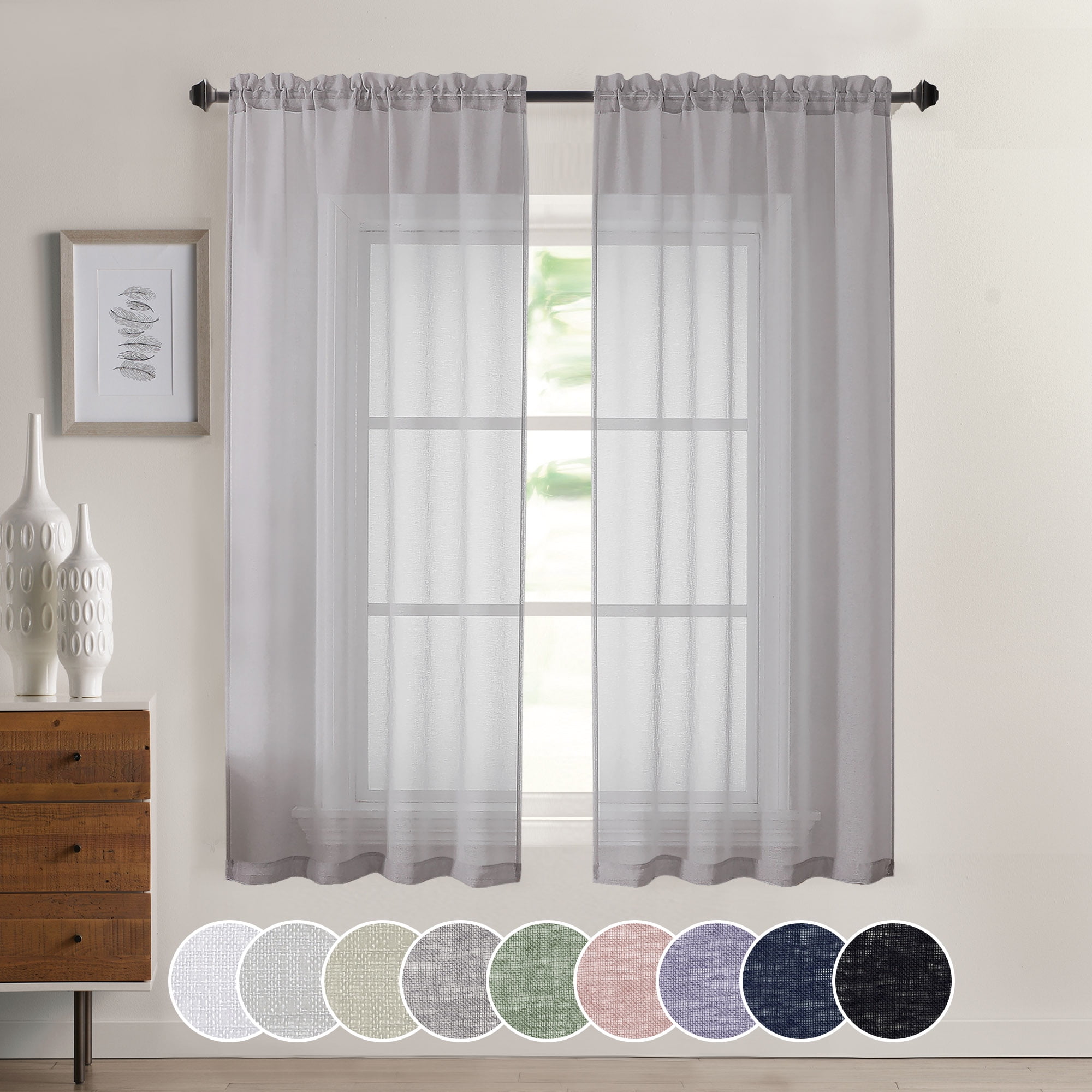 OVZME Dolly Sheer Curtains, Faux Linen, Light Filtering, Dual Rod ...