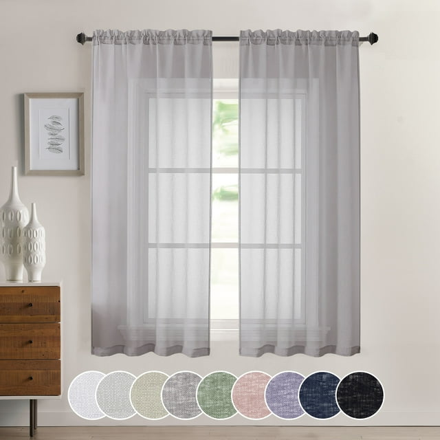 OVZME Dolly Sheer Curtains, Faux Linen, Light Filtering, Dual Rod