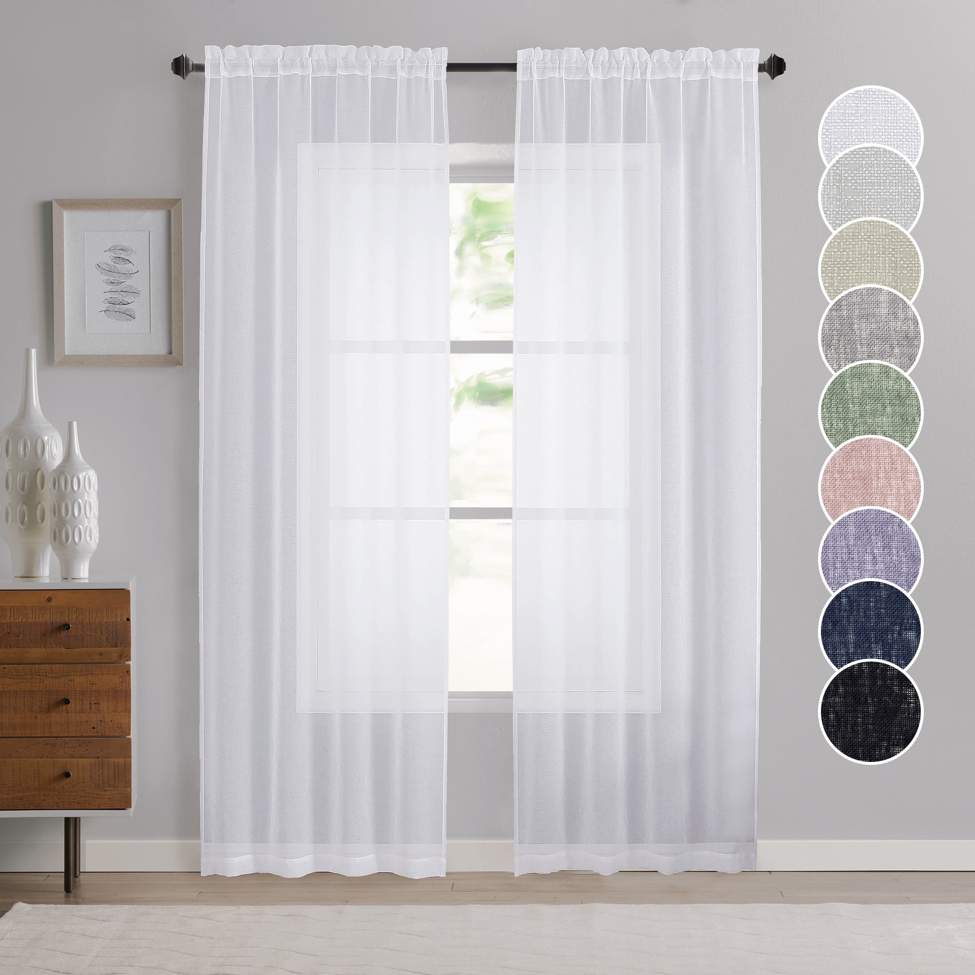 OVZME Dolly White Sheer Curtains 84 Inches Long 2 Pack,Light
