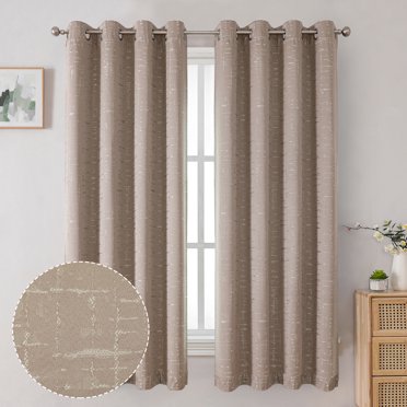 OVZME EVA 100% Blackout Curtain Panels 63 inch Length 2 Panels, Thermal Insulated Energy Saving Farmhouse Jacquard Textured Grommet Window Drapes for Bedroom Living Room Nursery, 52x63 Inch Taupe