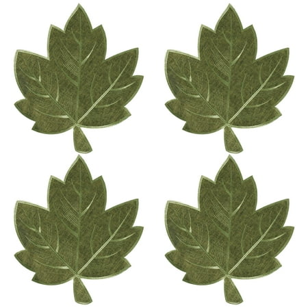 OVZME Embroidered Harvest Maple Leaf Placemats Set of 4 , Thanksgiving Green Leaves Place Mats for Fall Home Kitchen Decor, Dinner Party & Festivals Decorations, Green 15x15 Inches