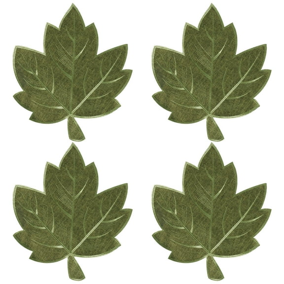 OVZME Embroidered Harvest Maple Leaf Placemats Set of 4 , Thanksgiving Green Leaves Place Mats for Fall Home Kitchen Decor, Dinner Party & Festivals Decorations, Green 15x15 Inches