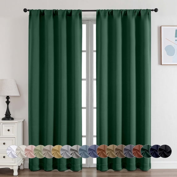OVZME Evergreen Blackout Curtains for Bedroom 72 Inch Length 2 Panels Set, Privacy Thermal Insulated Rod Pocket Room Darkening Curtains for Living Room Front Door, W40 x L72 Inch, Evergreen