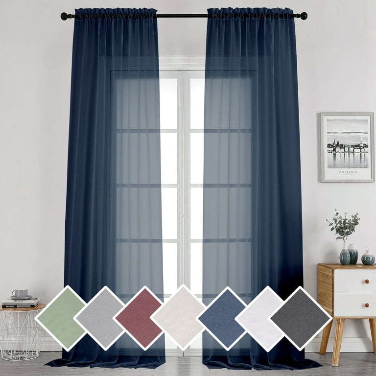 OVZME Extra Long Sheer Window Curtain Panels 120 inch 2 Pcs Rod Pocket Durable Soft Touching Backdrop Drapes Window Treatment for Living Room Farmhouse Hotel 40W x 120L inches Navy Blue 10 FT