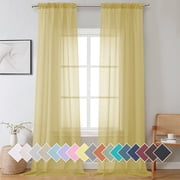OVZME 42x108 Yellow Sheer Curtains 2 Pack, 108" Extra Long for Grand Windows Bedroom, Light Filtering Voile Panels for Patio/Sliding Door/Living Room/Party Ceremony, Each 42"Wx108"L