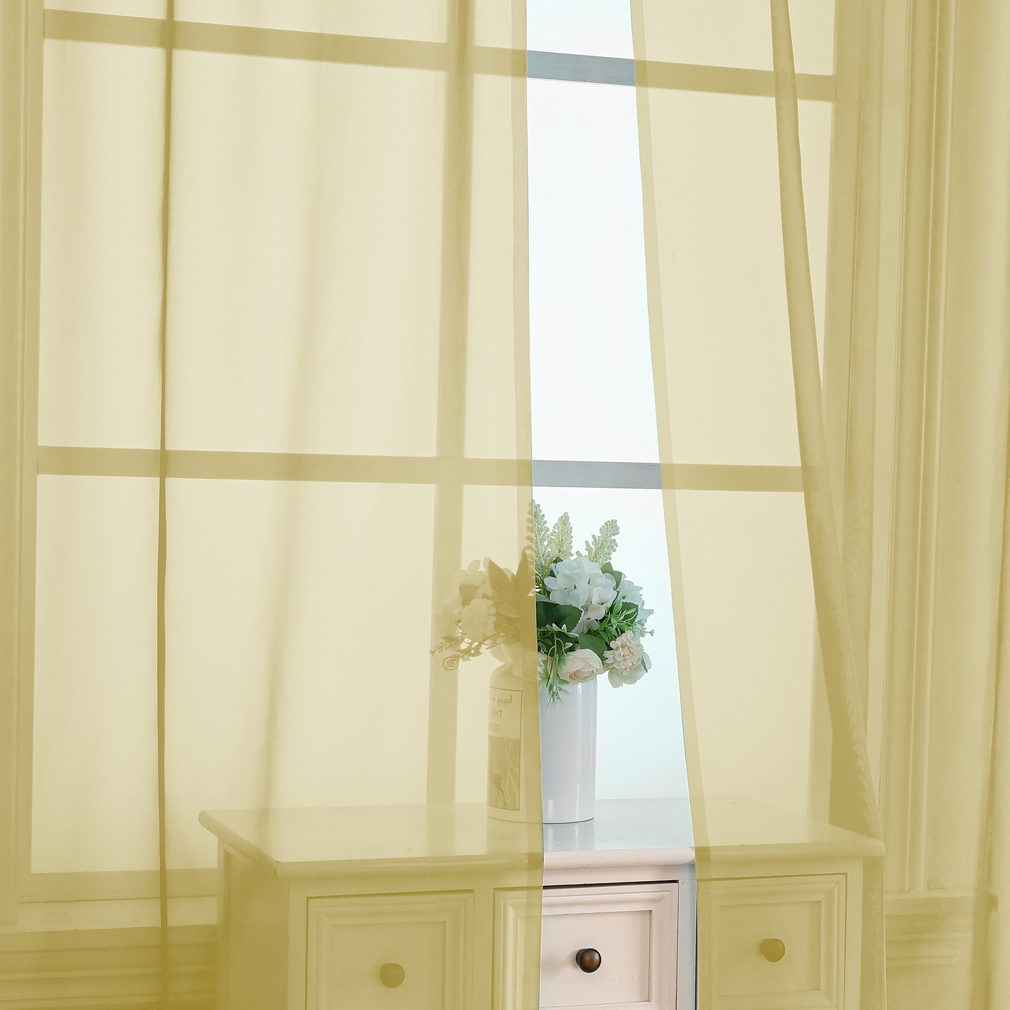 OVZME Gold Sheer Curtains 96 Inch Length 2 Panels Set, Elegant Sheer ...