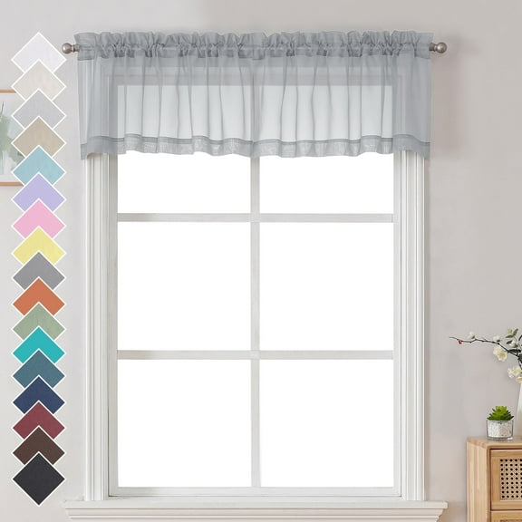 OVZME Gray Sheer Valance Curtains Set of 2 Pack, Small Window Kitchen Curtains for Living Room Cafe Basement Modern Top Dual Rod Pocket Voile Curtain 42W x 14L Inches, Total 84" Width Light Grey