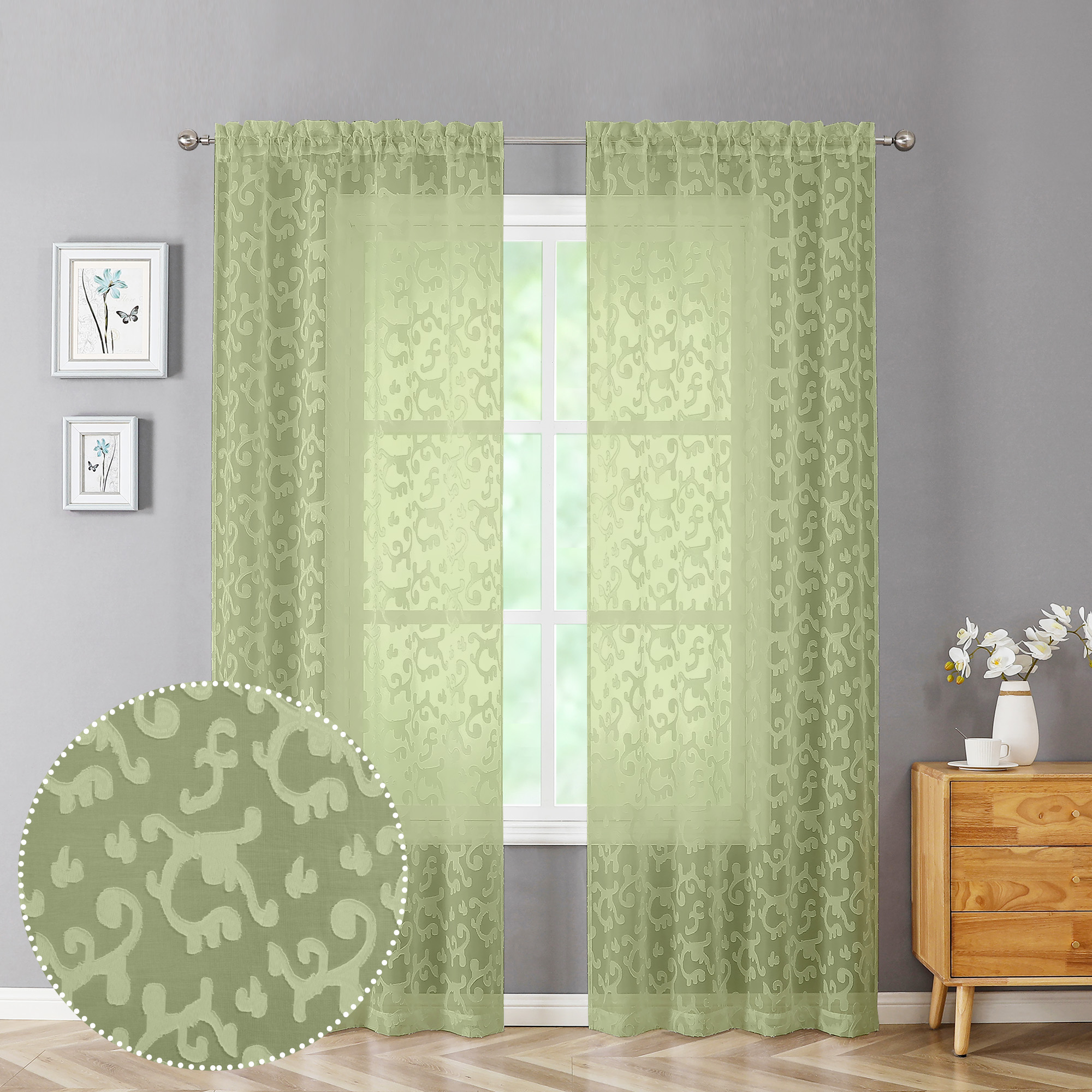 Rod Pocket Jacquard Window 84 Inch Length Curtain Drape Panels w
