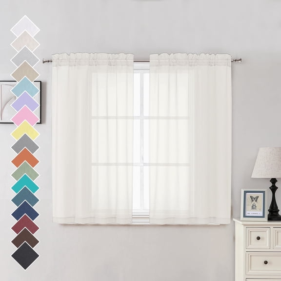 OVZME 42x45 Ivory Sheer Curtains 2 Pack, 45" Apron Length for Kitchen Dining Room, Soft Voile Tier Curtains for Half Small Window, Each 42Wx45L