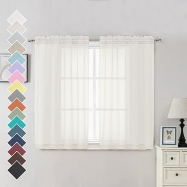 OVZME Ivory Sheer Window Curtains Set of 2 Light Filtering Top Dual Rod Pocket Solid Voile Kitchen Drapes for Small Window/Kid's Room/Bathroom/Living Room/Bedroomï¼ 40W x 45L Inch