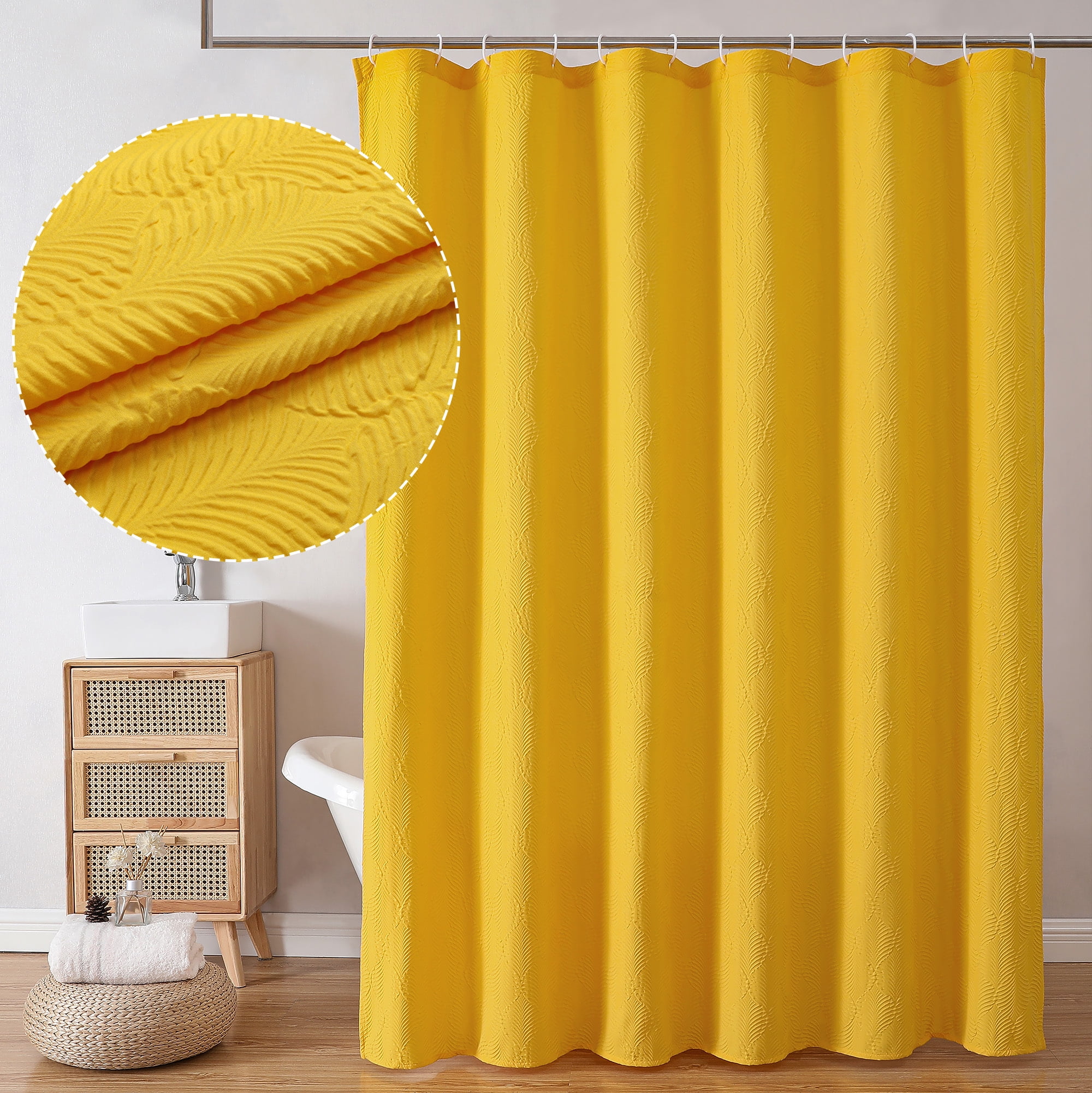 OVZME Ivy Boho Shower Curtain Yellow Bathroom Curtains, 3D Leaf