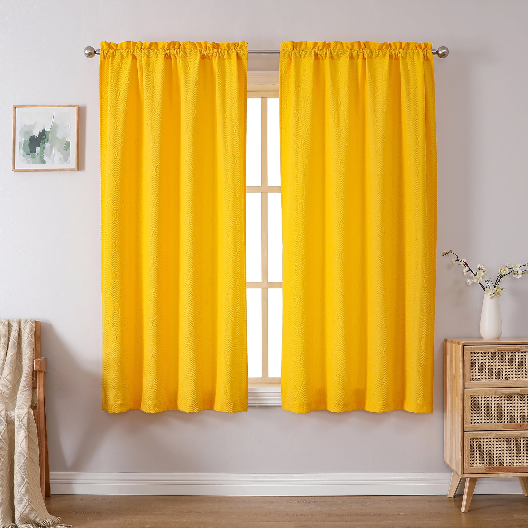 OVZME Ivy Embossed Curtains 63 Inch Length 2 Panels, Short Window