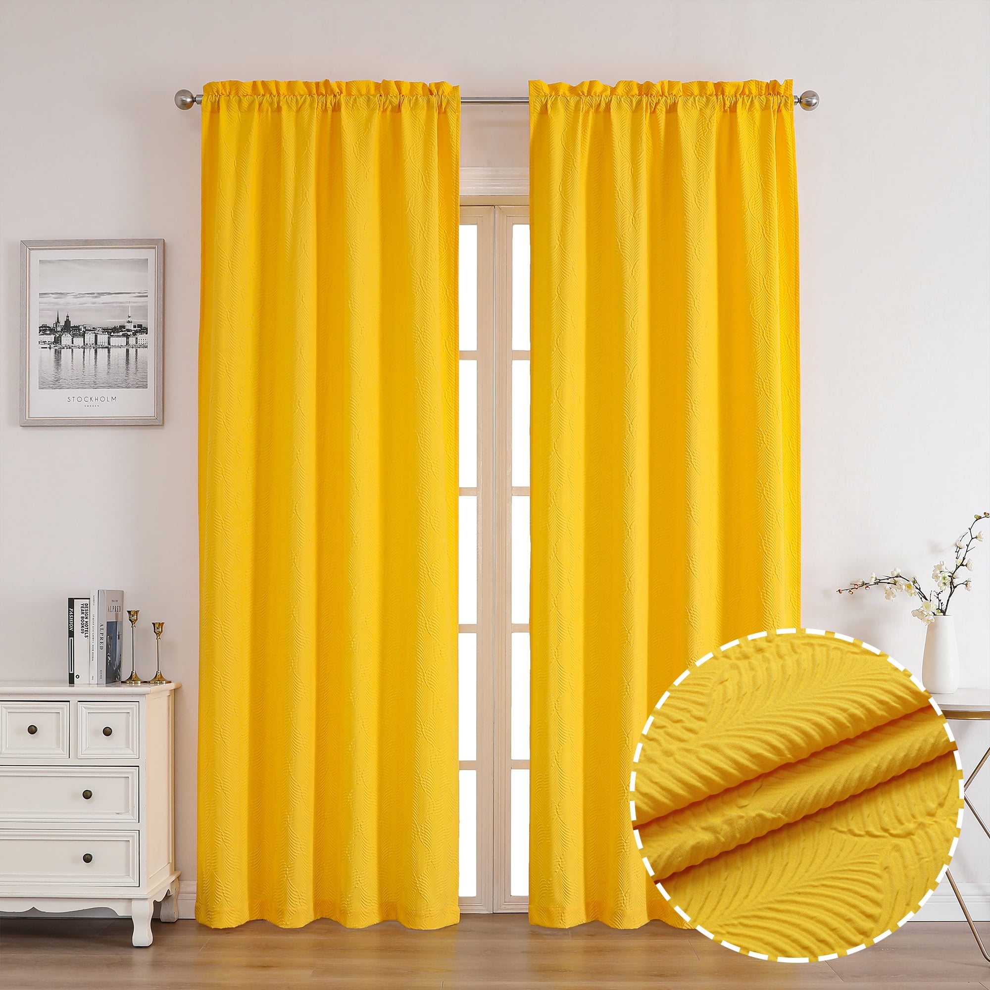 OVZME Ivy Embossed Curtains Drapes for Living Room 84 inch Length 2