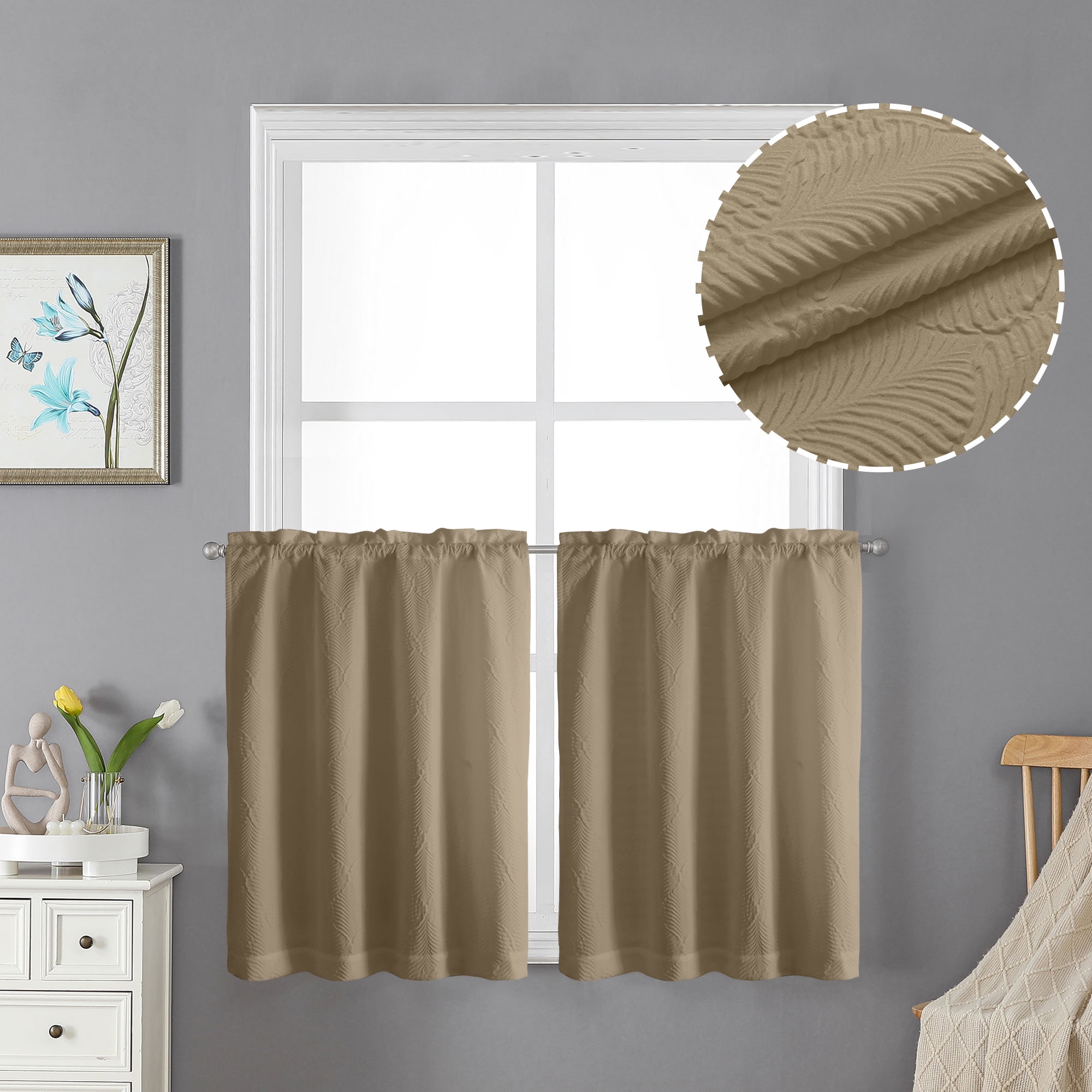 OVZME Ivy Embossed Kitchen Tier Curtains 24 Inch Length 2 Set Leaf   OVZME Ivy Embossed Kitchen Tier Curtains 24 Inch Length 2 Set Leaf Textured Boho Decor Small Cute Window Treatment Bathroom Living Room Cafe Basement 5cacc973 B2d7 4961 B366 9ad4c852b5c4.79372af54f7867af3eb35657132466e6 