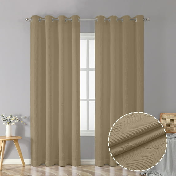 OVZME Ivy Embossed Taupe Curtains 84 Inch Length 2 Panels Set,Elegant Modern 3D Embossed Fall Leaf Textured Farmhouse Curtains for Nursery Light Filter Room Darkening Grommet Window Drapes,52"Wx84"L