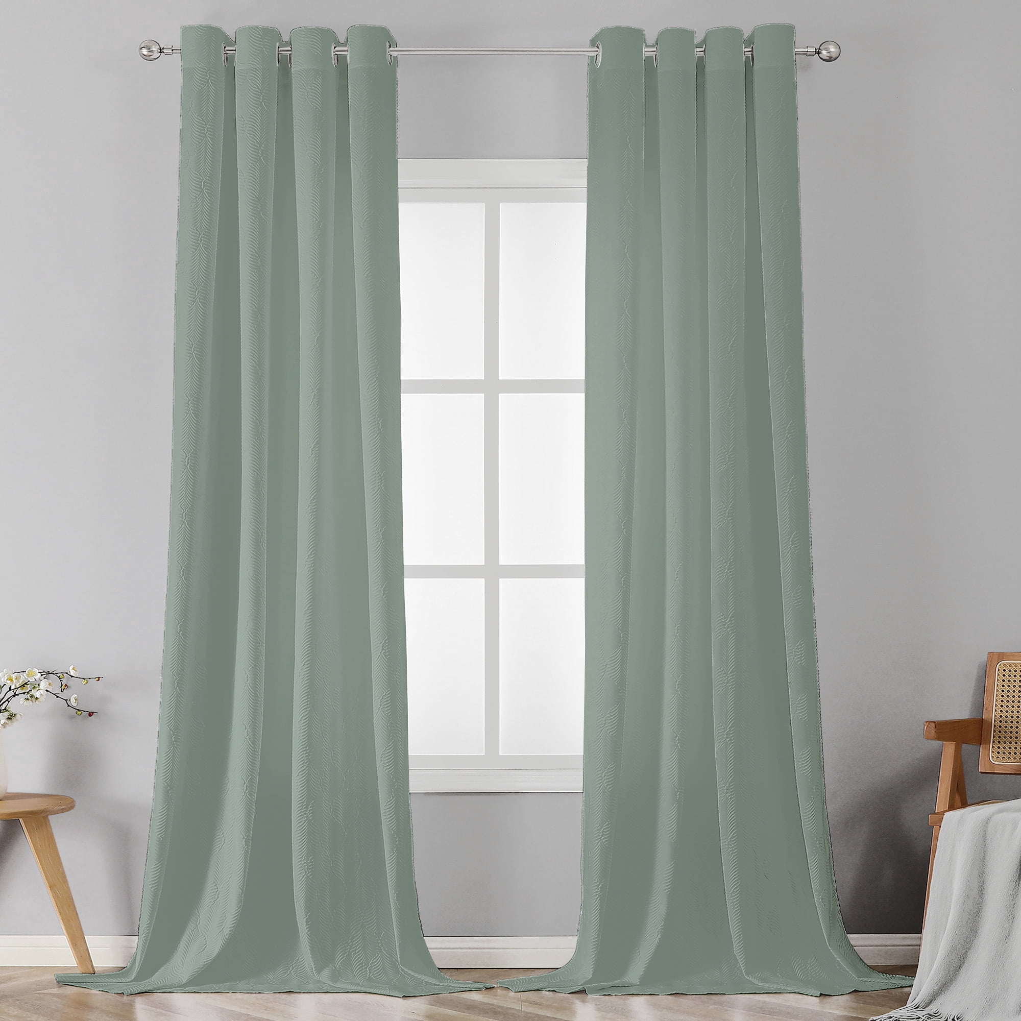 OVZME Ivy Extra Long Green Room Darkening Curtains Set of 2,Light