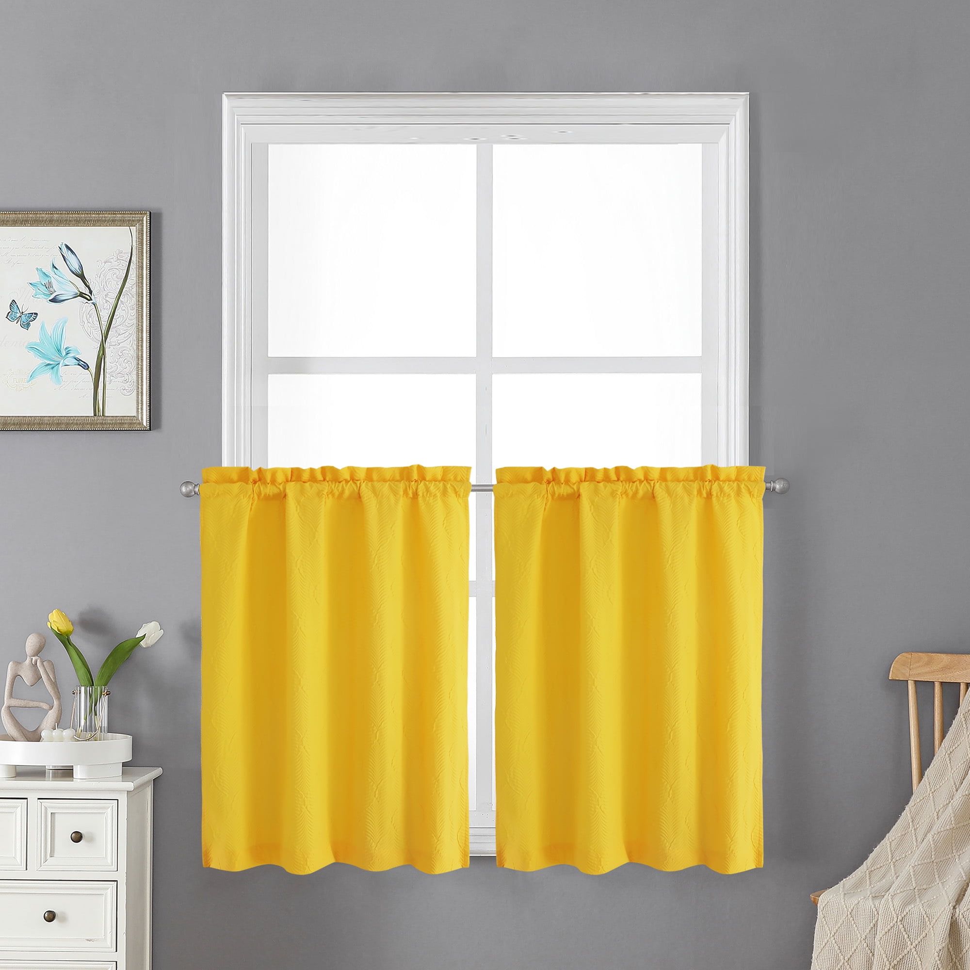 OVZME Ivy 3D Embossed Curtains 24 Inch Length,Textured Durable Solid