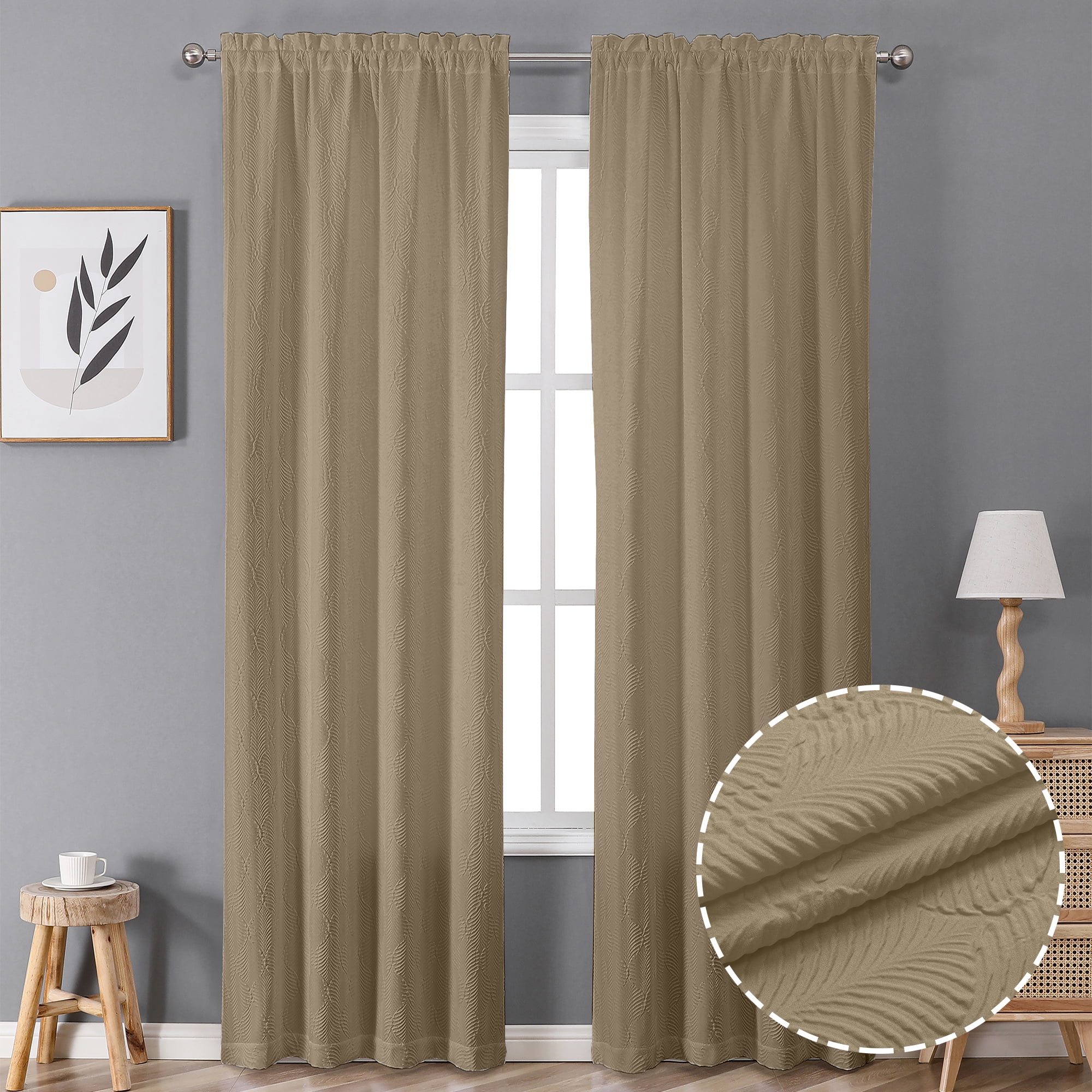 OVZME Ivy Room Darkening Taupe Curtains 96 Inch Length 2 Panels,Privacy