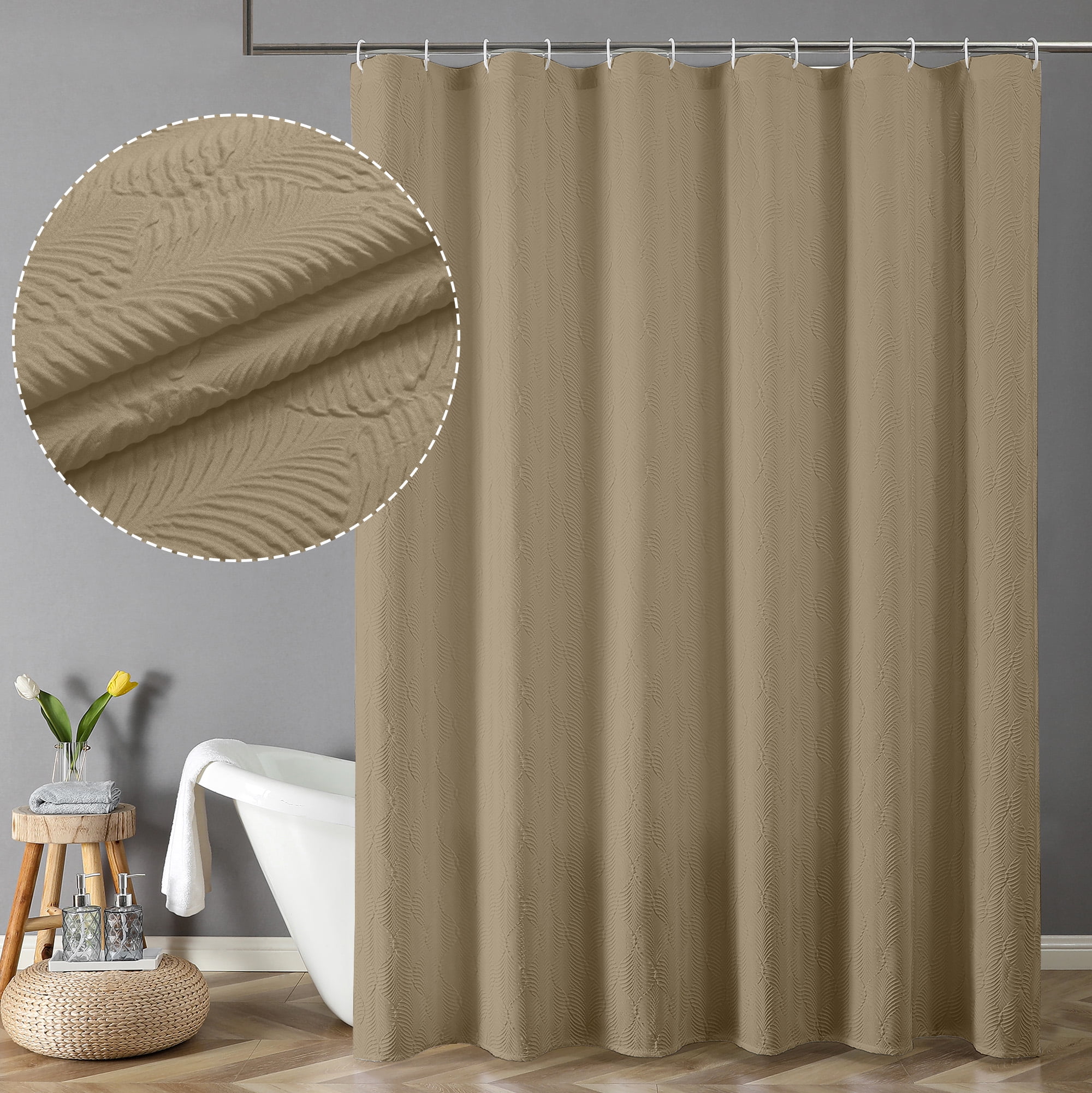 OVZME Ivy Taupe Shower Curtains Farmhouse Cloth Bathroom Curtains for