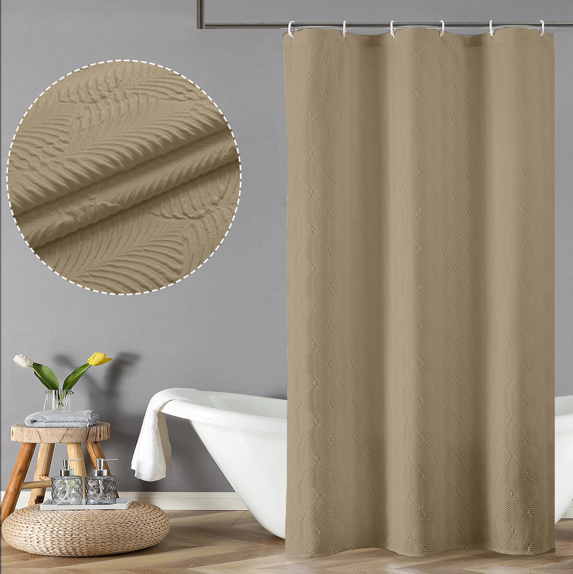 OVZME Ivy Taupe Shower Stall Curtains 36 x 72 Inch, 3D Embossed Leaf