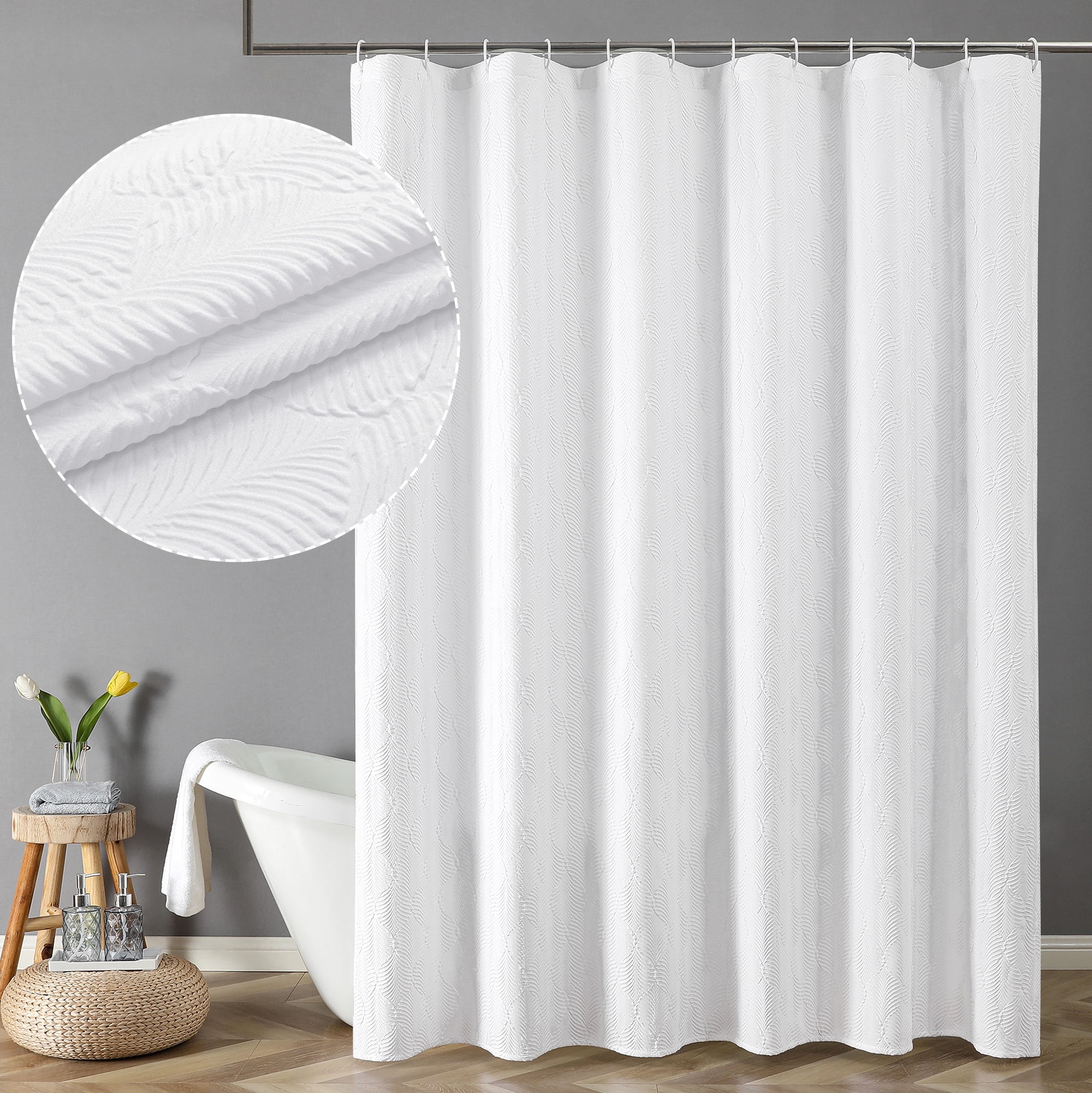 OVZME Ivy White Shower Curtain, 3D Embossed Leaf Textured Fabric Shower Curtain for Bathroom Soft Cloth&Hotel Spa Luxury Machine Washable Standard Size Shower Curtain, 72WX72L Inches White - Walmart.com