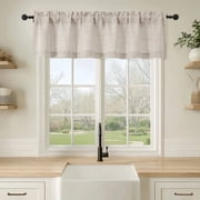 OVZME Judy Linen Kitchen Valance, Light Filtering Textured Faux Linen Short Curtain with Rod Pocket for Bathroom & Basement,1 Panel,60Wx14L inches