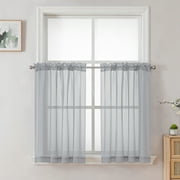 OVZME Kitchen Sheer Window Curtains Set of 2,Short Dining Solid Tiers Window Treatment for Small Windows/ Bathroom/Cafe/Living Room/Farmhouse, 40"W x 36"L Top Dual Rod Pocket, Light Grey