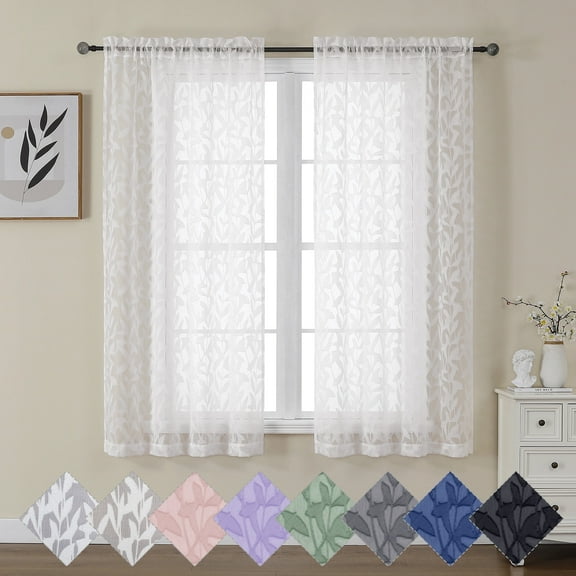 OVZME Leila Ivory Sheer Curtains 63 Inch Length, Light Filtering Textured Farmhouse Window Curtains for Living Room Nursery Window Drapes with Rod Pocket, Each W40XL63 Inch, Ivory