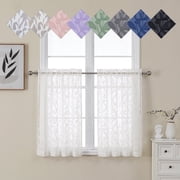 OVZME Leila Ivory Curtain Sheers 36 Inches Long 2 Panel Set, Leaf Jacquard Clip Textured Small Window Curtains for Bedroom, Light Filtering Solid Farmhouse Rod Pocket Drapes, Each 40Wx36L Inches