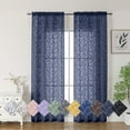 thumbnail image 1 of OVZME Leila Sheer Curtains 84 Inches Long 2 Panels Set, Light Filtering Solid 3D Leaves Textured Jacquard Window Curtains for Bedroom, Double Rod Pockets Window Drapes, Each 40Wx84L Inch Navy Blue, 1 of 6