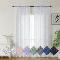 OVZME Leila White Sheer Curtains 84 Inches Long 2 Panels, Light Filtering Solid 3D Leaf Textured Jacquard Drapes & Curtains for Living Room Bedroom with Top Rod Pocket, Each 40Wx84L Inch, White