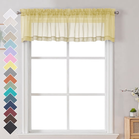 OVZME 42x14 Yellow Sheer Curtains for Small Windows 2 Pack, 14" Short Cafe Valance for Kitchen Bathroom, Soft Voile Rod Pocket Topper Curtains, Each 42Wx14L