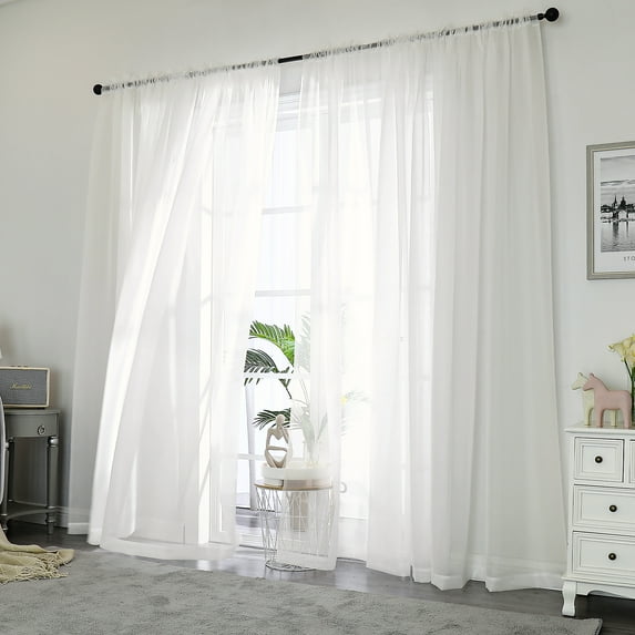 OVZME Living Room Sheer Window Curtains 4 PCS Set, Rod Pocket Top Solid Voile Panels Drapery for Bedroom/ Guest Room/ Patio Door/Wedding/Backdrop, W40 x L84 Inch, Ivory