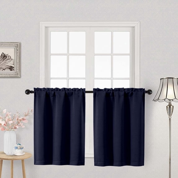 OVZME, Short Blackout Tier Curtains, Navy Blue, 30