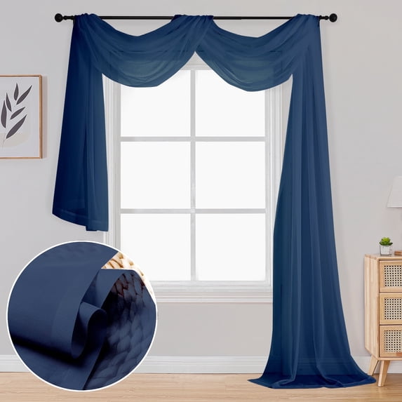 OVZME Navy Scarf Valance 216 Inches Long, Extra Long 18FT Sheer Curtain Drapes for Wedding Party Backdrop & Living Room Bedroom Decor, 1 Panel 42"Wx216"L