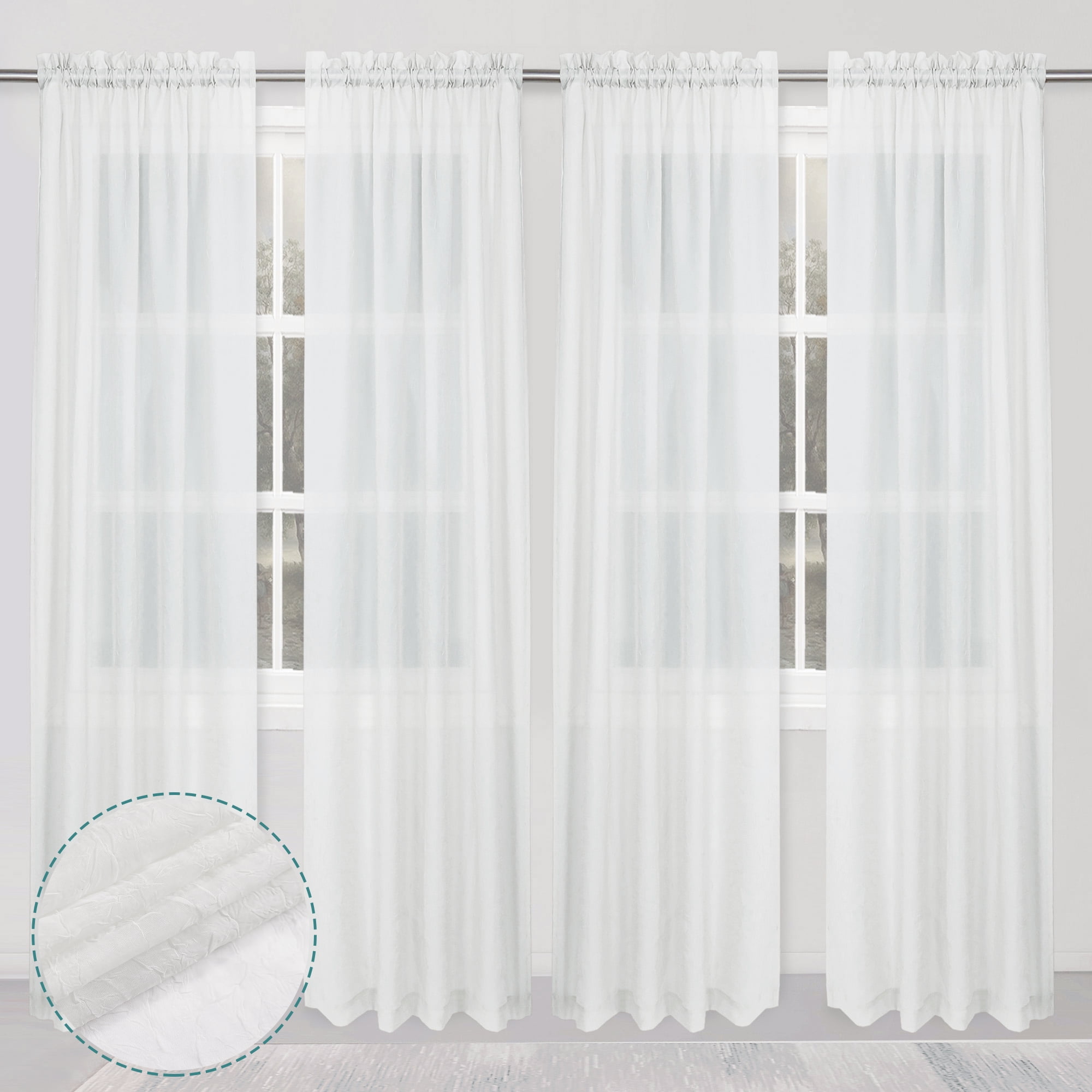 OVZME Olivia White Curtains Crushed Textured Sheer 4PACK Light ...