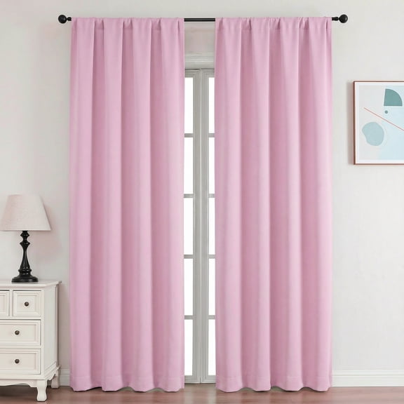 OVZME Pink Blackout Curtains 84 inch Length for Bedroom, Thermal Insulated Rod Pocket Drapes, Room Darkening Pink Curtains for Living Room Girl's Room, 40"x84", Set of 2, Pink