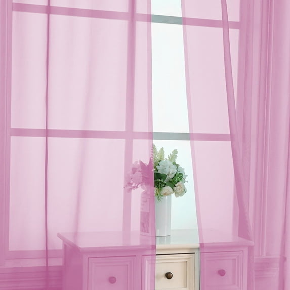 OVZME Pink Sheer Curtains 72 inch Length 2 Panels, Elegant Airy Soft Touching Top Dual Rod Pocket Voile Door Curtains for Nersury/Living Room/Bedroom/Girl's Room, Each 42" W x 72" L Light Pink
