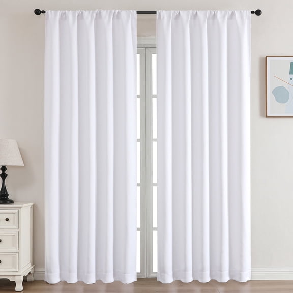 OVZME Home Decor White Solid Blackout Curtains Rod Pocket Blackout Curtain Panel Pairs Curtains, 50 in x 84 in 2 Panels