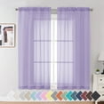 thumbnail image 1 of OVZME Purple Sheer Curtains 63 inch Length 2 Panels, Short Semi Transparent Voile Window Curtain Drapes for Kitchen Dining Bedroom Nursery Living Room, 42W x 63L inch Lavender, 1 of 6