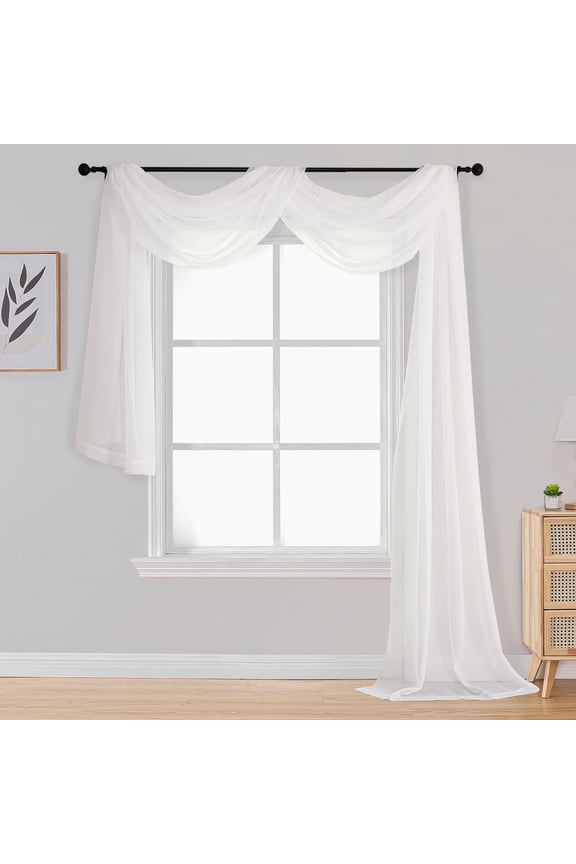 Ivory Scarf Valance 216 Inches Long, Extra Long 18FT Sheer Curtain Drapes for Wedding Party Backdrop & Living Room Bedroom Decor, 1 Panel 42"Wx216"L