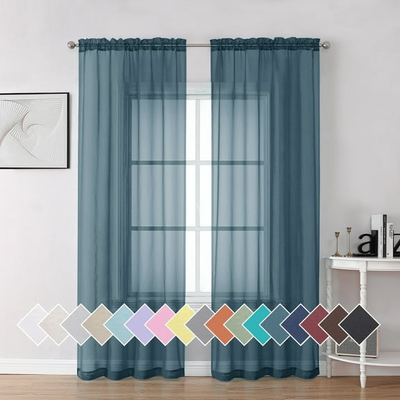 OVZME Lightweight Sheer Curtain Panels, Solid Voile Top, Dual Rod Pockets, 40W x 84L inches, Dusty Blue, Set of 2